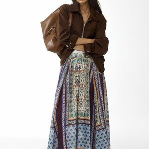 H&M Loose-Fit Maxi Skirt (blue Patterned) Sizes M & L NWT